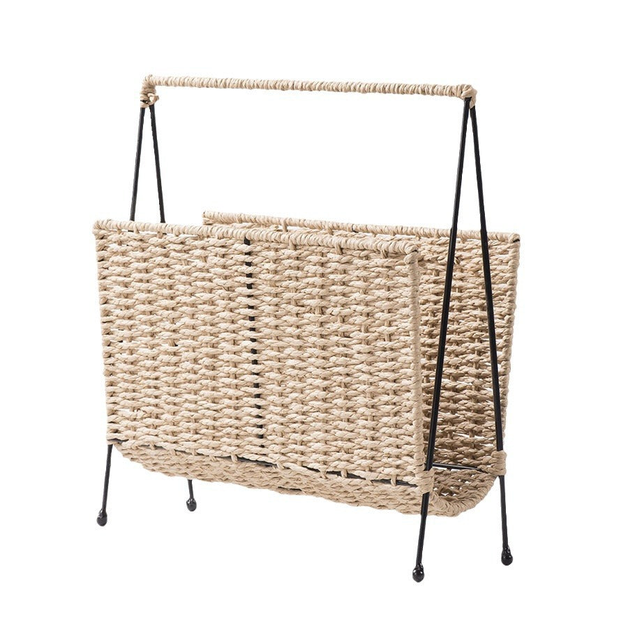 Artisan Hand-Woven Magazine Rack and Versatile Storage Basket