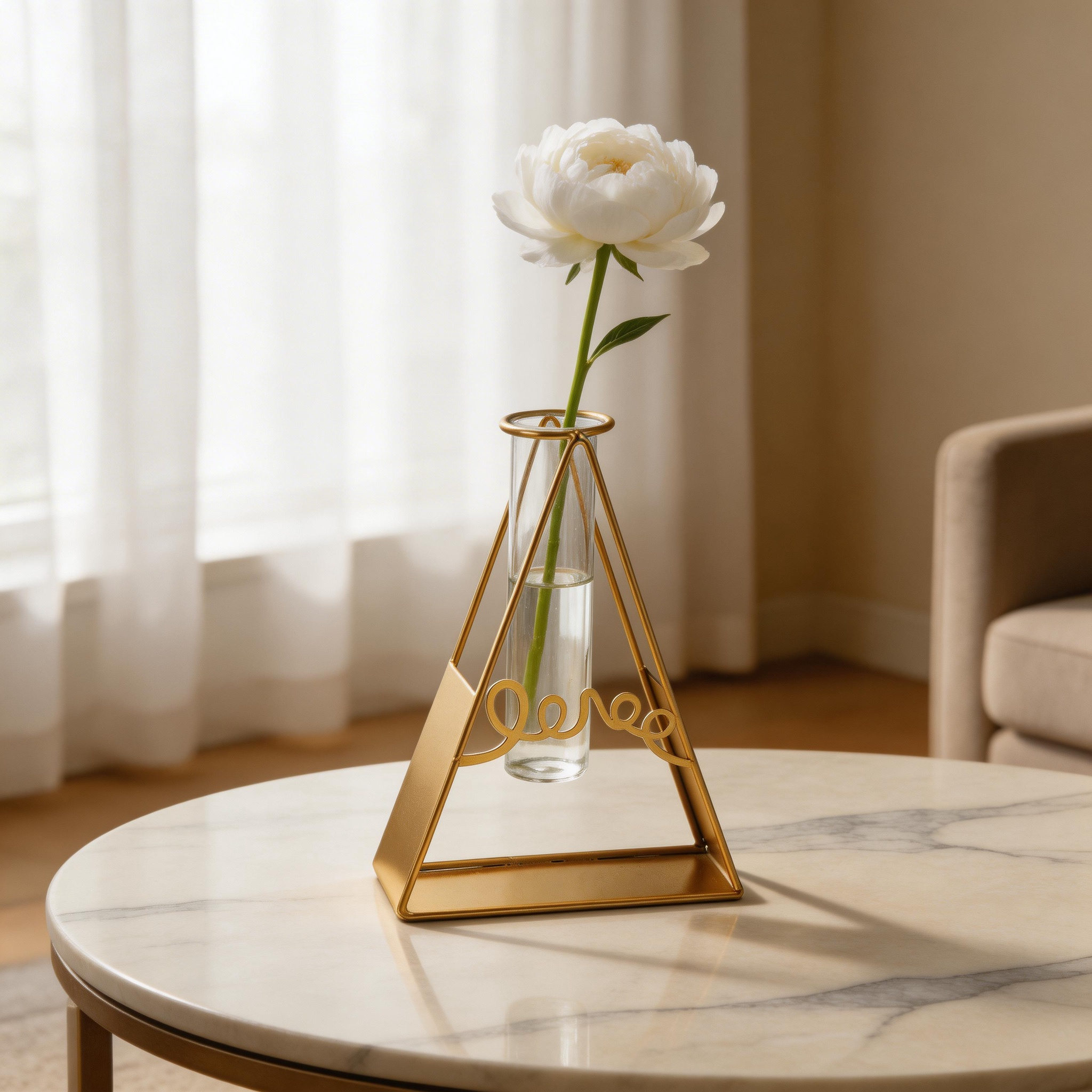 Elegant Geometric Triangle Hydroponic Gold Vase