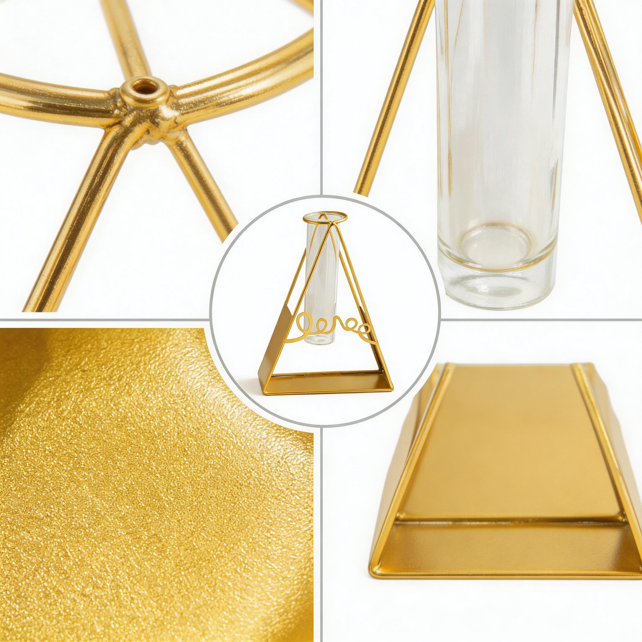 Elegant Geometric Triangle Hydroponic Gold Vase