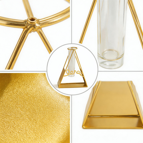 Elegant Geometric Triangle Hydroponic Gold Vase