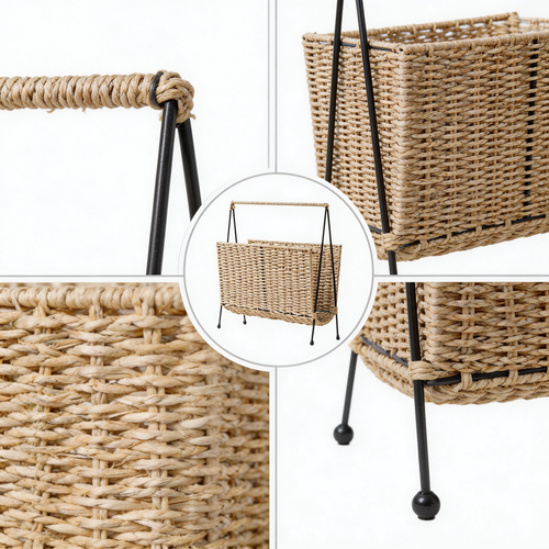 Artisan Hand-Woven Magazine Rack and Versatile Storage Basket