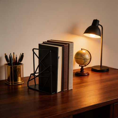 Minimalist Nordic Geometric Iron Bookends - Professional Desktop Organizer Pair