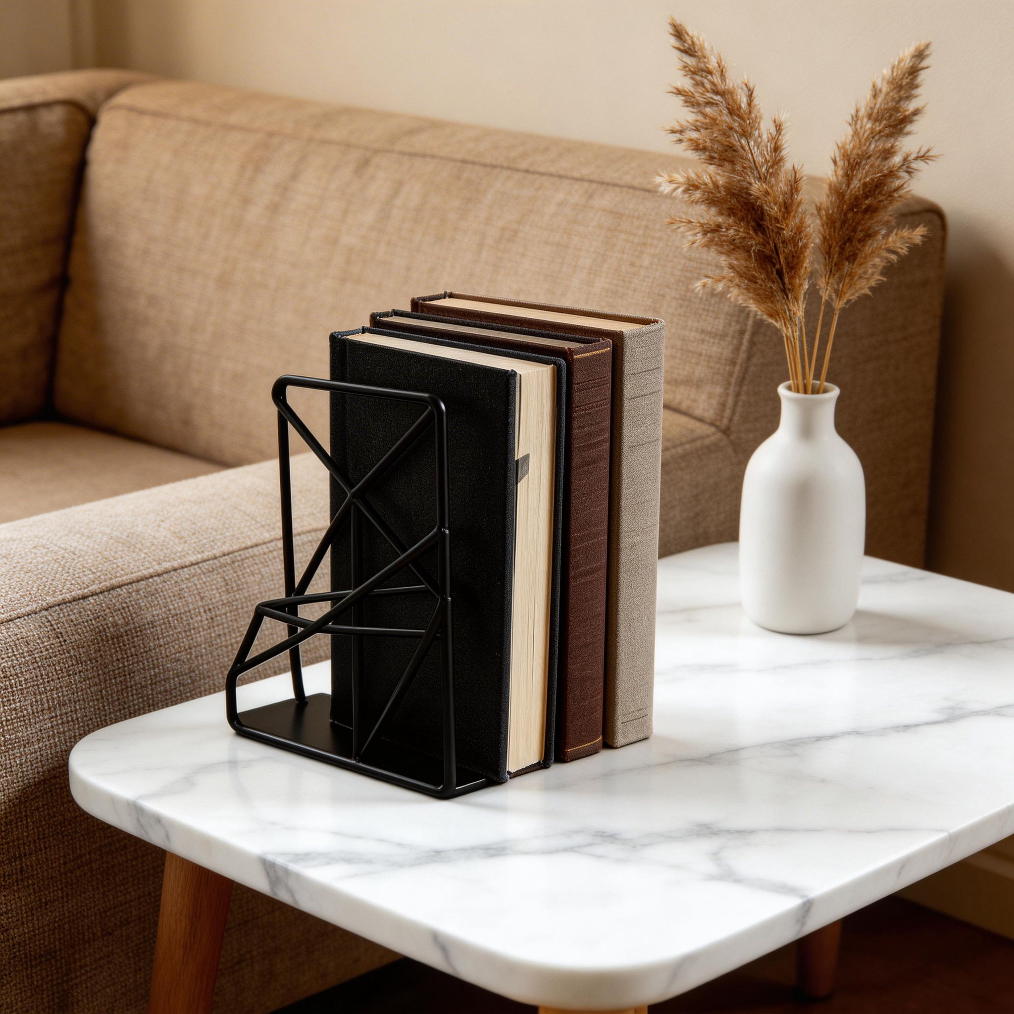 Minimalist Nordic Geometric Iron Bookends - Professional Desktop Organizer Pair