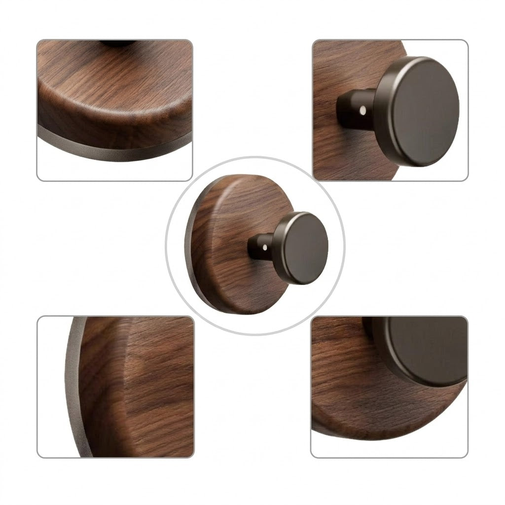 Premium Walnut-Grain Adhesive Wall Hooks - Drill-Free Organization Solution