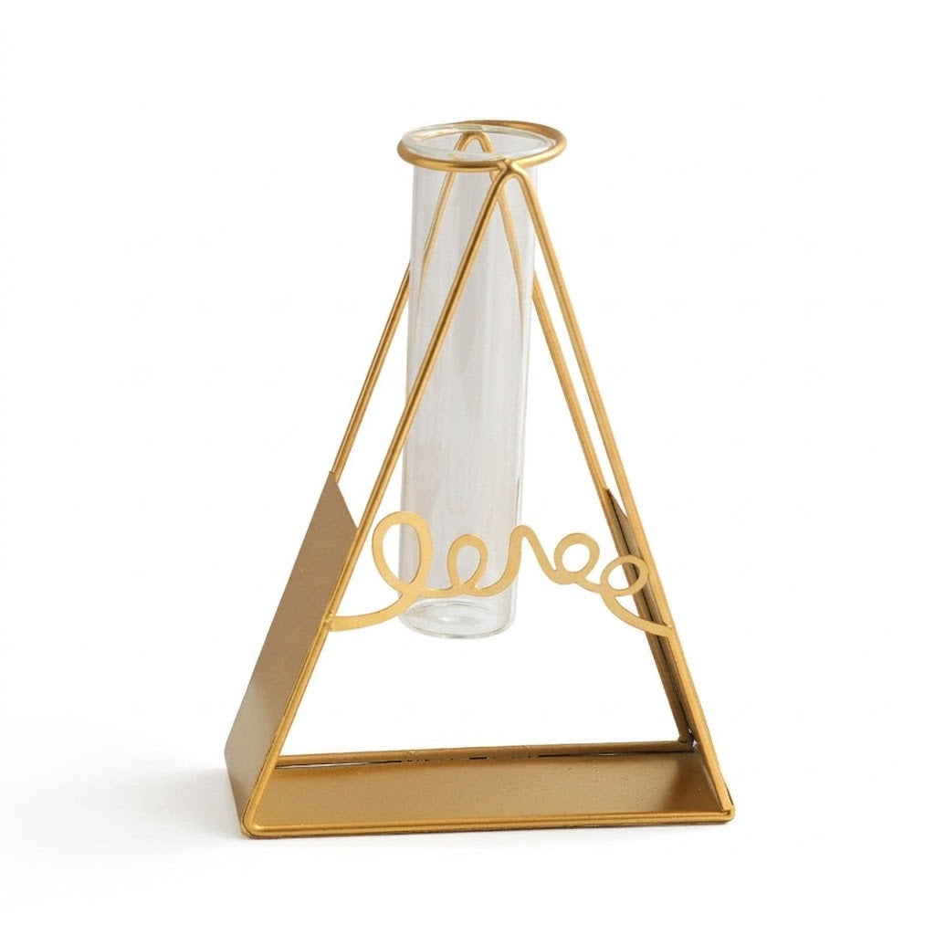 Elegant Geometric Triangle Hydroponic Gold Vase
